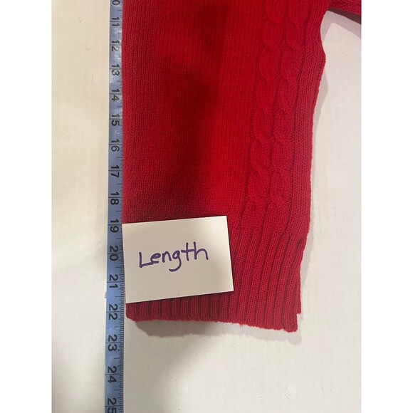 Vintage Childs Wool Sweater Red V- Neck Cable Knit 90s Winter Retro Cozy Classic - Picture 6 of 7